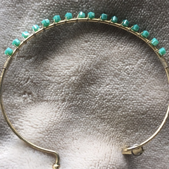 4/$20Gold bangle with blue/green beads - Picture 3 of 4